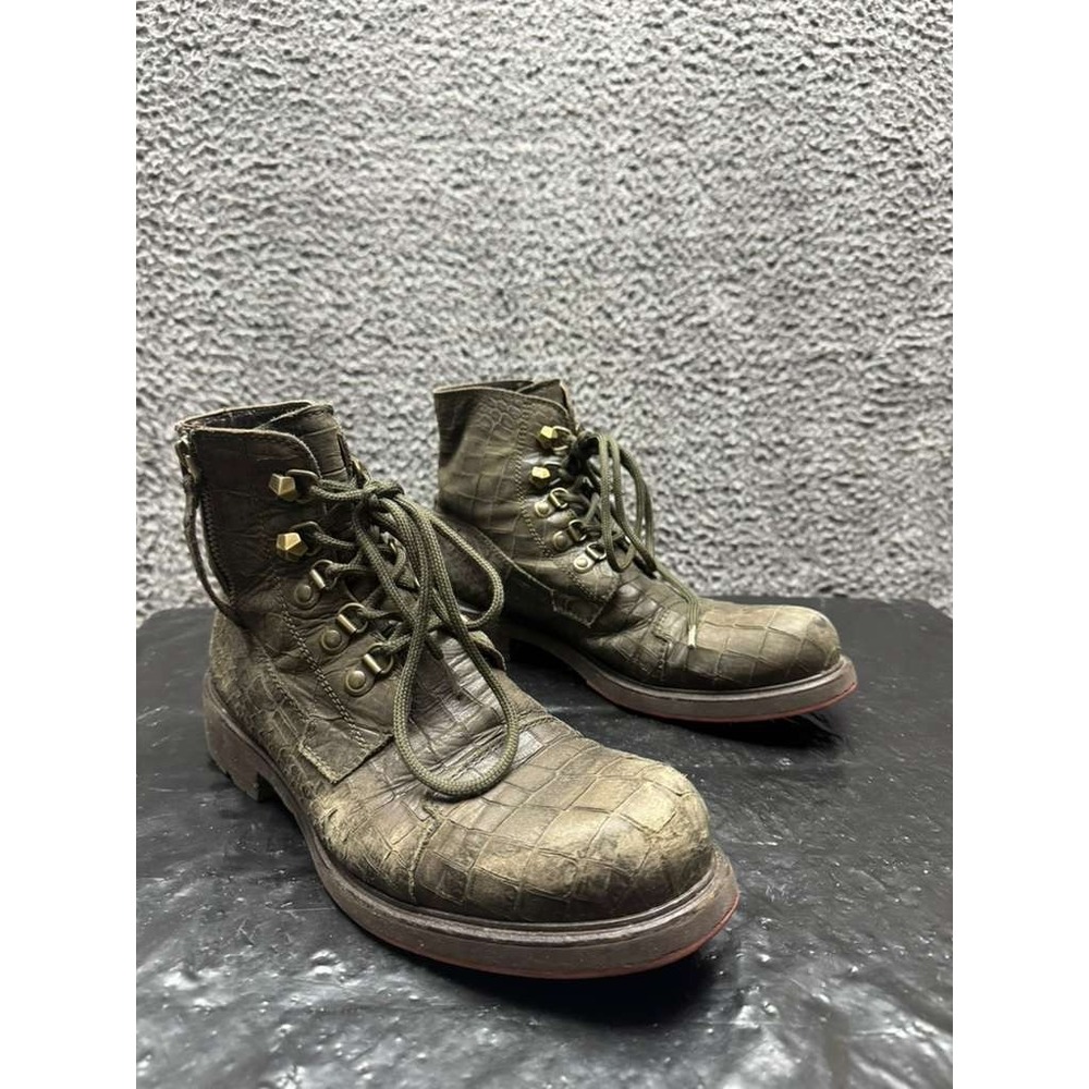 Cesare Paciotti Alligator Embossed Leather Ankle Boots Green Mens Size 7‎ UK